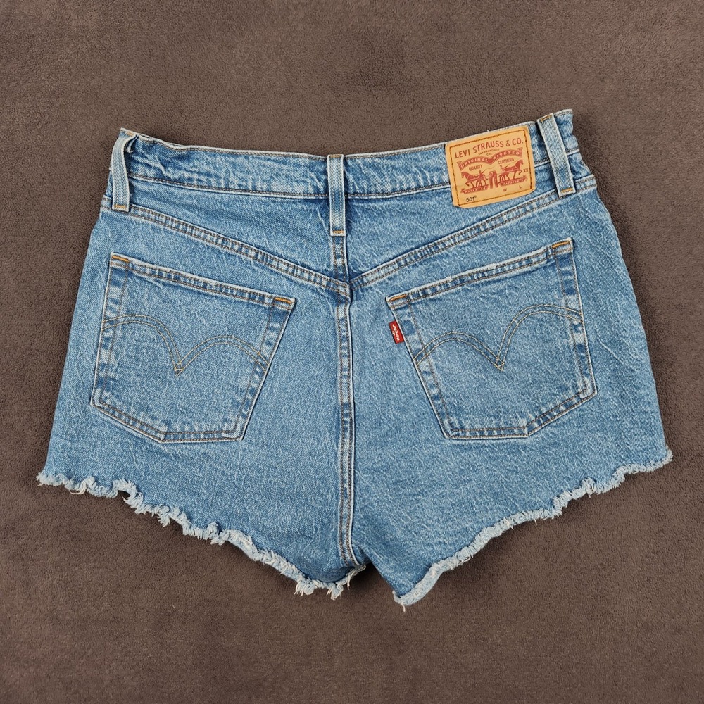 Levis 501 Denim Shorts Womens 30 Blue Original High Rise Button Fly Frayed Hem - Picture 2 of 11